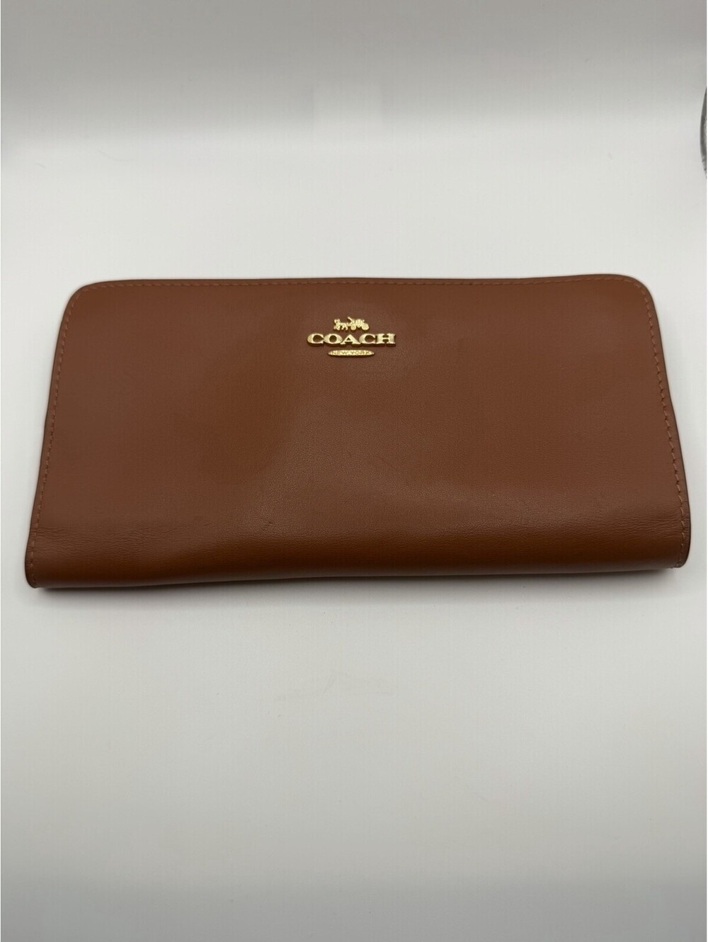 Coach Leather Wallet Brown Leather With Zipper And Gold Logo